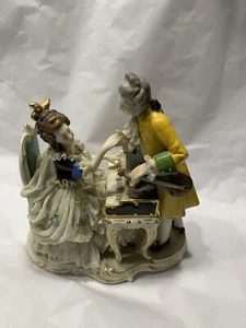 Antike Porzellan Dresdner Spitzen Figur Krone Dresden Ackermann Hofpaar - Bild 1 von 23