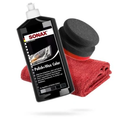 DETAILMATE Set lucidante manuale auto SONAX Polish+Wax Color nero 500 ml spugna lucidante panno