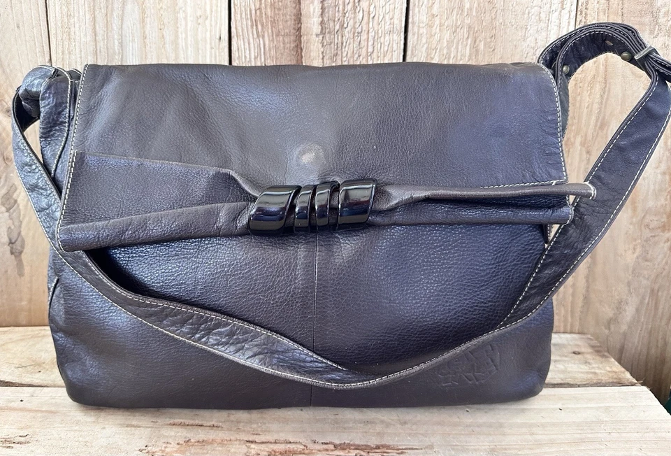 Freestyle by David Leather Purse Shoulder Bag Italian Brown Fold Over BOHO - Image 1 of 4