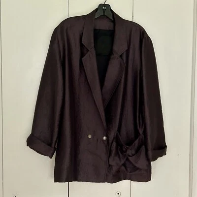 Diana Orving Boyfriend Oversized Double Breasted Women Blazer Shiny Silver US 12 - Image 1 of 4