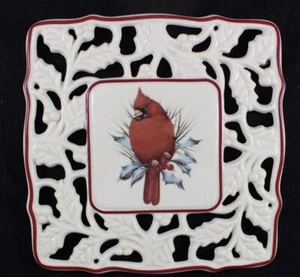 Lenox WINTER GREETINGS Pierced Square Trivet Cardinal GREAT CONDITION - Picture 1 of 5