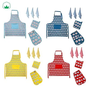 Delantal floral 6 piezas de algodón + 3 toallas de té + soporte para ollas + medio de horno doble - Imagen 1 de 10