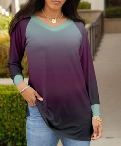 Lily Purple & Teal OmbrÃ© V-Neck Tunic Size 2X - Picture 1 of 1