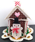 Vtg Gingerbread House Handmade Needlepoint Tissue Trinket Box Heart Snowman