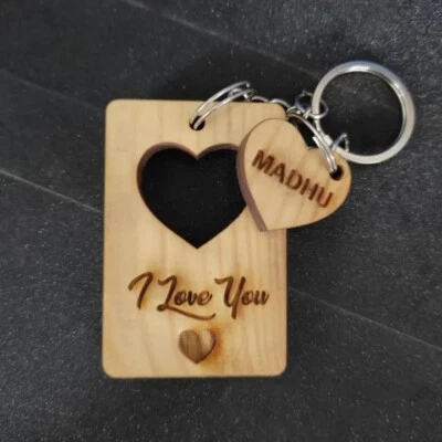 Customized Name Heart Key Tags With Your Own Text Personalized Wooden Key Tags - Image 1 of 4