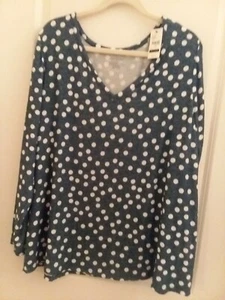 Neu mit Etikett Lane Bryant Tee Shop blau gepunktet L/S Pullover Oberteil Größe 22-24 - Bild 1 von 3