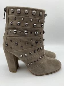 Badgley Mischka Women's US 7 EU 37/38 Kurt Studs Taupe Suede Boots 3.75" Heels - Picture 1 of 12