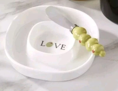 NEW Kate Aspen Olive You Ceramic Olive Dish 4.5" With Olive Spreader - Image 1 of 4