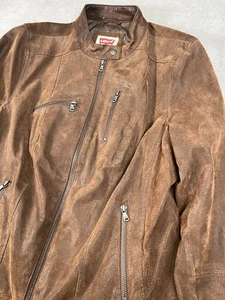 Chaqueta de motociclista Levis 2XL marrón envejecido moca de cuero genuino para mujer - Imagen 1 de 17
