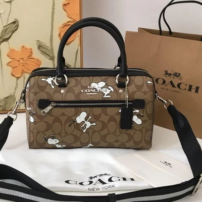 COACH x Peanuts  Rowan Satchel In Signature Canvas Snoopy print C4118 outlet New - Image 1 of 4