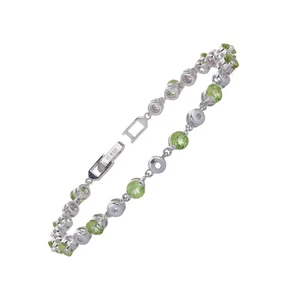 Brazalete de eslabones 925 chapado en oro blanco de 14 k de peridoto natural corte redondo de 1/2 quilate 7,25" - Imagen 1 de 5