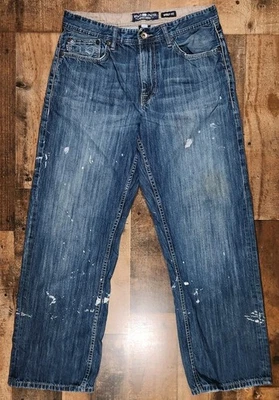 Jeans holgados vintage Ecko Unltd para hombre 34X30 azul Y2K años 90 pintura salpicaduras desgastados Foto 1 de 4