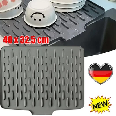 Abtropfmatte Spülmatte Unterlage Geschirr Matte Spüle Silikon 40x32,5 cm Grau DE - Bild 1 von 4