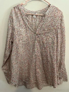 Blusa Popover Antigua Azul Marino Floral Cuello en V 100% Algodón XL - Imagen 1 de 7