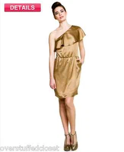 Neu mit Etikett $ 365 Halston Heritage Wüste Seide One-Shoulder Rüschenkleid 6 - Bild 1 von 4