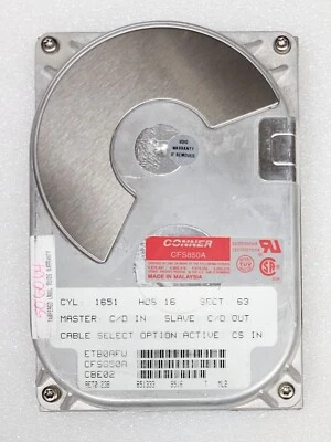 Conner (CFS850A) 850MB, 3.5" IDE Internal Hard Drive w/DOS 6.22 Booting - Image 1 of 3