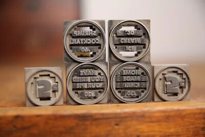 Vtg Printing Press Typeset Letterpress block Ice Cream Shrimp Cocktail Chili pie - Image 1 of 4