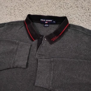 Polo Sport Ralph Lauren Shirt Mens 2XL XXL Gray Long Sleeve Snap Polo Collar - Picture 1 of 7