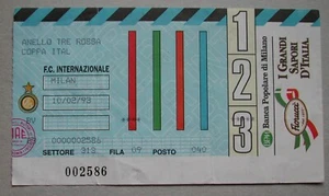 BIGLIETTO DERBY CALCIO INTER - MILAN QUARTI DI FINALE DI COPPA ITALIA 10/02/1993 - Foto 1 di 3