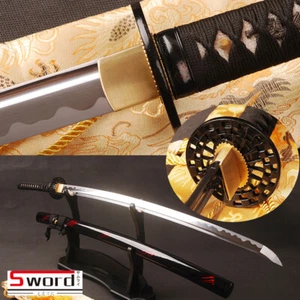 Shiny Black Samurai Sword Full Tang Japanese Katana Sharp Edge Knife Cut Bamboo - Picture 1 of 12
