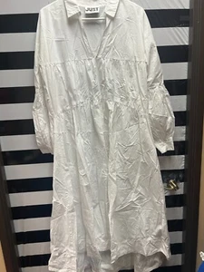 Women "JUST" long white shift dress, long sleeves. Size M. Prev. Own (Flawed) - Picture 1 of 2