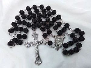 KAPELLE 925 STERLING SILBER SCHWARZE ROSE PERLEN VINTAGE ROSENKRANZ KATHOLISCH KRUZIFIX - Bild 1 von 13