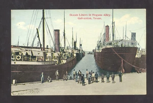 GALVESTON TEXAS HOGANS ALLEY OCEAN LINERS SHIP BOATS VINTAGE POSTCARD 1908 - Picture 1 of 2