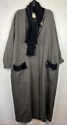 Abrigo Largo De Colección Lino de Jeanne Englehart L Lana Espiga Gris Tweed Terciopelo Leer Foto 1 de 4