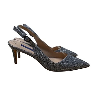 Stuart Weitzman Glitter Grey Pointed Toe Slingback Strap Stiletto Heels Sz 8.5 - Image 1 of 4