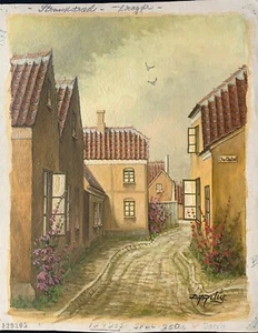 "EU Narrow Street" Painting Oil on Canvas,Original Art: Darvig, unframed #129205 - Picture 1 of 3
