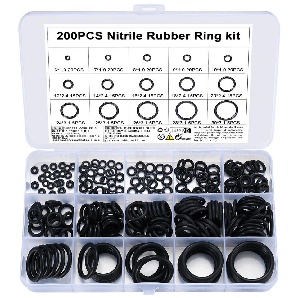 NEWOUTSET 200pcs O-ring seals, 15 sizes rubber gasket seals, electrical seal kit, pipe set