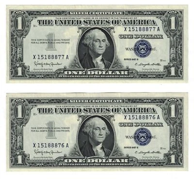 ** 1957 B $1 ONE DOLLAR SIL. CERTIFICATE CONSE. # GEM/ONE SINGLE NOTE FR-1621 ** - Image 1 of 2