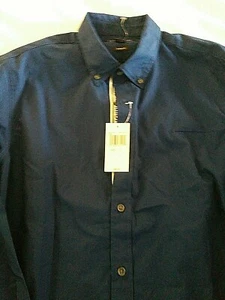 Michael Kors Mens Button Down Shirt Large Navy Long Sleeve Classic Fit New Tags - Picture 1 of 9