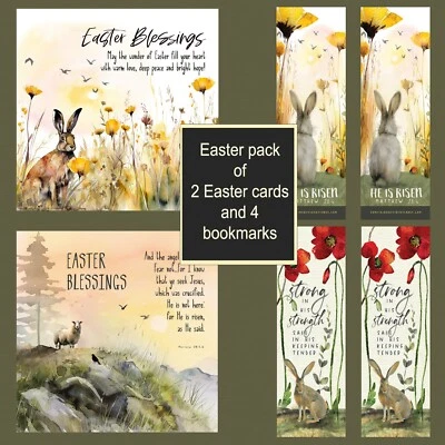 pack of 2 top quality Christian Easter cards and 4 rabbit bookmarks bible verses - Image 1 of 4