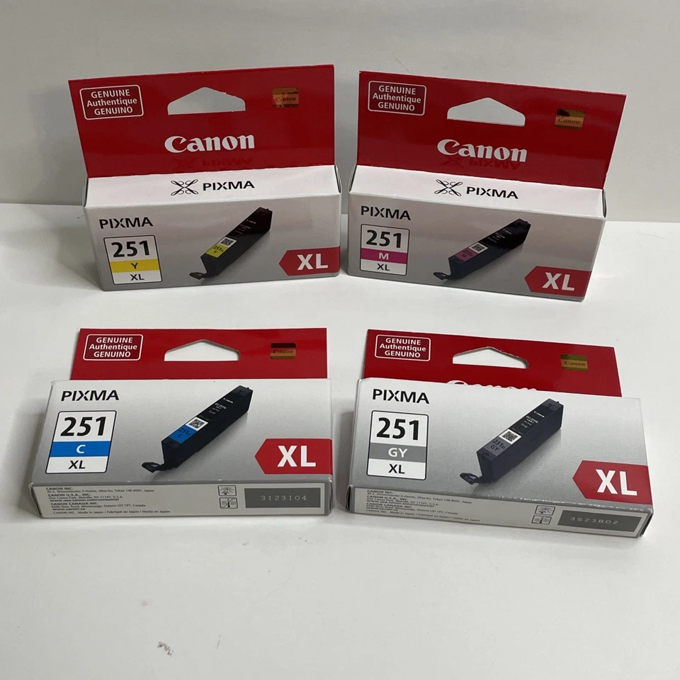 Paquete de cartuchos de tinta de color originales Canon PIXMA 251XL x4 sellados Y C M GY Foto 1 de 4