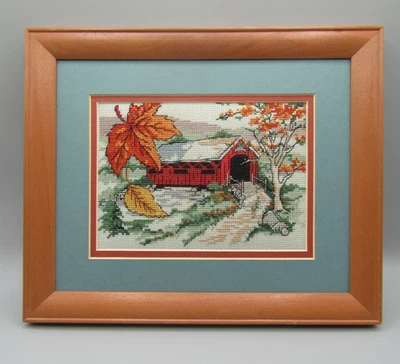 Cuadro otoño punto de cruz contado, diseño Sunset Jiffy, otoño 1997 enmarcado Foto 1 de 4