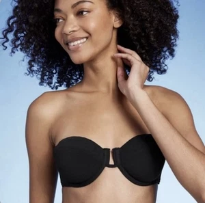 Shade & Shore U-Bügel gepolstertes Bandeau Bikini Oberteil Gr. 34D - schwarz - NEU - Bild 1 von 7