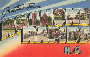Postcard Large Letter Greetings from Roanoke Rapids North Carolina NC 1947 - Picture 1 of 2