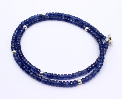 Zaffiro Collana Pietre Preziose Sfaccettato Rondella 925 Argento Regalo 47 CM - Immagine 1 di 4