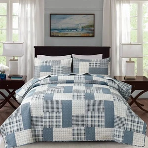 CHESITY 3 Piece Plaid Quilt Set Queen Size Country Patchwork Bedding Quilt Li... - Picture 1 of 7