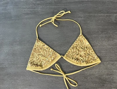 Victoria's Secret Bikini Swimsuit Top Gold Sequin Triangle Medium - Image 1 of 4