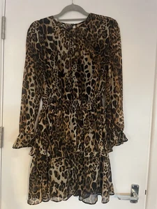 Vestido para mujer River Island con volantes estampado de leopardo talla 10 Reino Unido - Imagen 1 de 12