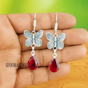 Rhodolite Gemstone 925 sterling silver handmade Dangle Drop Earrings 2.30" - Picture 1 of 3