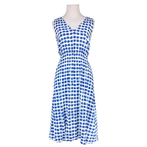 Abito smanicato KATE SPADE Island Stamp cravatta schiena blu e bianco taglia XS