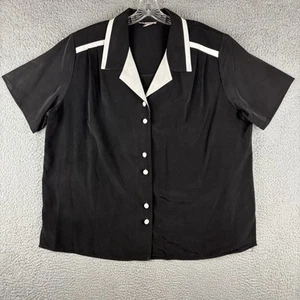 Maggie Sweet Blouse Womens Size 1X Button Front Short Sleeve Collar Black USA - Picture 1 of 9
