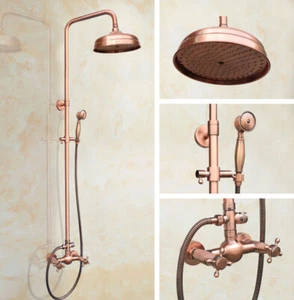 Antiguo juego de grifos de ducha de baño de cobre rojo 8" cabezal de ducha de lluvia + spray manual - Imagen 1 de 8