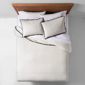 Yarn Dyed Tassel Trim Duvet Cover Opalhouse – Cream, Twin/Twin Extra Long - Picture 1 of 2