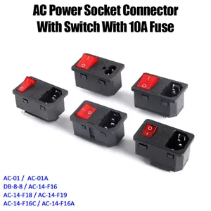 Interruptor basculante de fusible 10A 250V IEC C14 C01 enchufe conector enchufe de alimentación de entrada de latón - Imagen 1 de 18