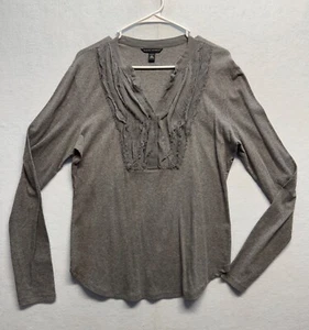 Banana Republic Gray Long Sleeve Blouse With Textured Ruffle Womens XL Stretch - Picture 1 of 9