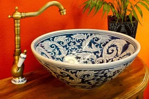 Antik Stil Waschbecken Keramik Aufsatzwaschbecken Waschschale edel rund bemalt - Picture 1 of 4